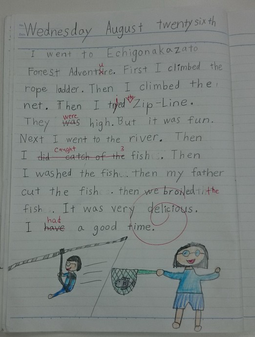 子供が描いた絵付きの英語の宿題